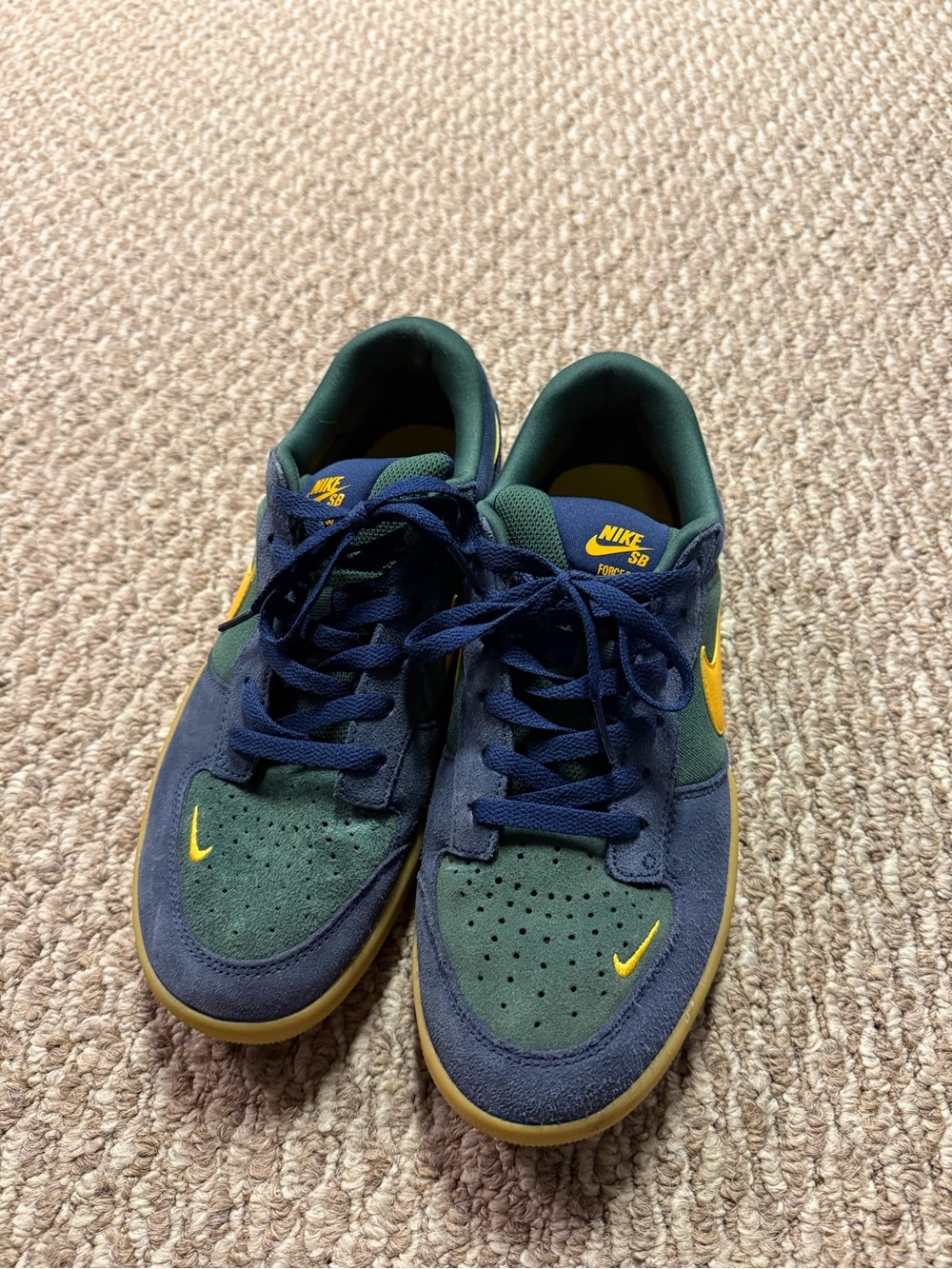 Nike Men’s Suede Low-Top Sneakers in Navy, Forest Green & Yellow